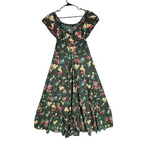 Nuon Westside Maxi Dress M Women Bella Floral Green Off Shoulder Lace Up Bodice