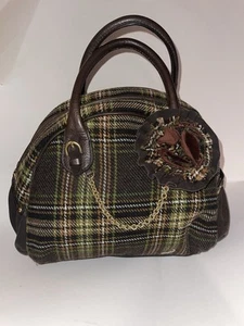 Vintage RARE JUICY COUTURE Retro Y2K Brown Plaid Mini Plaid Tweed Bag - Picture 1 of 14