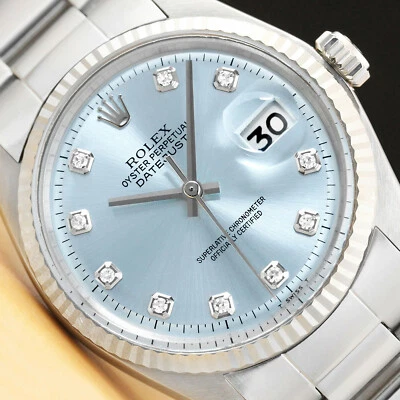 MENS ROLEX DATEJUST ICE BLUE 18K WHITE GOLD BEZEL AND STAINLESS STEEL WATCH - Image 1 of 4