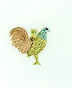New Real Solid 14k Gold Multi Tone Gold Rooster Chicken Pendant Charm 5.7 Grams - Picture 1 of 2