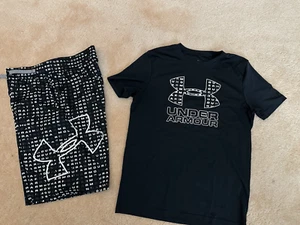 boys 8 to 20 under armour shirt size Medium and shorts Black S large - Picture 1 of 11