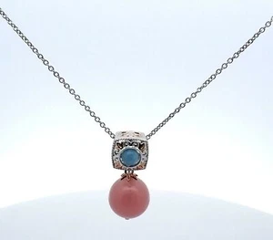 Michael Valitutti Palladium Silver with Aquamarine & Pink Jade 18" Necklace - Picture 1 of 7