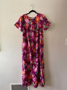 VTG 70s Sears Hawaiian Muu Muu Tropical Floral Cotton Dress White Lotus Medium - Picture 1 of 7