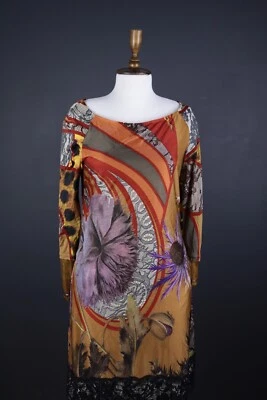 CLASS ROBERTO CAVALLI многоцветный цветочный длинным рукавом Shift миди платье размер M - Изображение 1 из 4