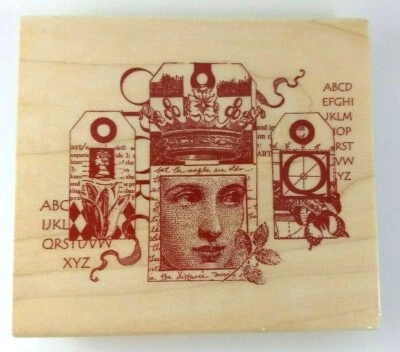 'QUEEN TAG' 拼贴,汉普顿艺术橡皮图章,扩散收藏,全新  — 第 1/2 张图片