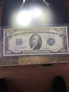 1934 $10 TEN DOLLAR BILL SILVER CERTIFICATE VINTAGE NOTE BLUE SEAL B18092837A - Picture 1 of 4