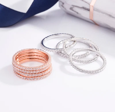 White Gold Plated Woman Girl Eternity Infinity Tennis Forever Love CZ Ring PE24 - Image 1 of 4