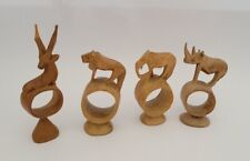 Vintage MCM Set of 4 Wooden Carved Safari Jungle Animal Art Napkin Rings