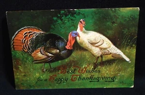 Postal antigua Best Wishes for a Happy Thanksgiving Two Turkes. - Imagen 1 de 2