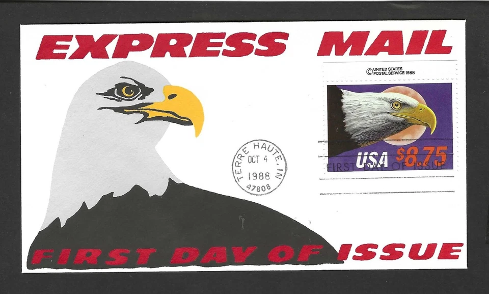 US 1988 EXPRESS MAIL $8.75 FDC HAND PAINTED CACHET BY ARTIST PISKEWICZ RARE - Image 1 of 2