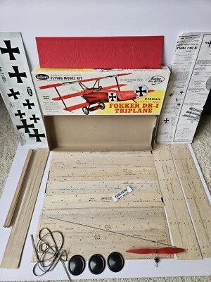 Vintage Guillows 204 German FOKKER DR-I Triplane Balsa Wood 20" Flying Model Kit - Image 1 of 4