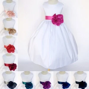 Country Chic White Shantung Flower Girl Gown Wedding Communion Baptism 2 4 6 8 - Picture 1 of 82