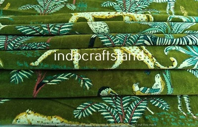 Indian Luxury Soft Velvet Fabric Dress Sewing Upholstery Throw Yard Jungle Print - Image 1 of 4