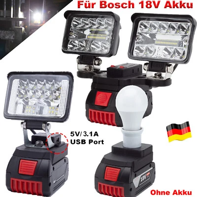 LED Arbeitsleuchte Für Bosch GBA Akku 18V Taschenlampe Strahler Licht mit USB - Bild 1 von 4