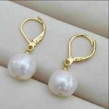 9-10mm Natural white round Southsea pearl 14K gold earrings Jewelry Ear hook