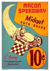 Vintage Reproduction Racing Poster 1940S Macon Speedway Midget Auto Races