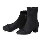 Women's Denim Ankle Boots Chunky Heels Square Toe Booites Casual Shoes Side Zip