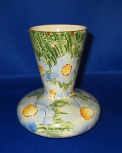 Vintage MYOTT Art Deco Large Conical Neck Posy Vase 8988 Blue Yellow Flowers - Picture 1 of 6