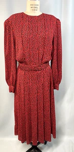 Vintage Dress SIZE 12 EXTRA LARGE XL red black belt pleated MS CHAUS 80s 90s - Picture 1 of 13