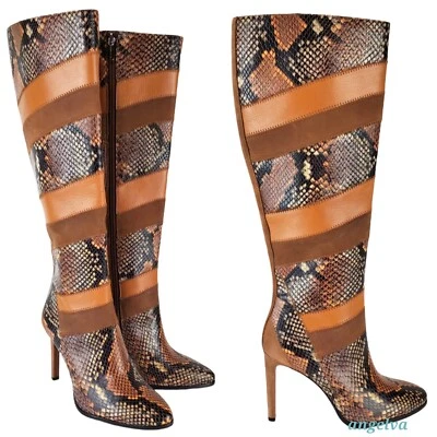 Vince camuto saralan leather snake print stiletto heel knee high boots casual - Image 1 of 4