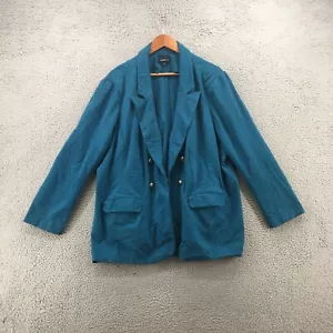 Lane Bryant Peacoat Blazer Jacket Womens 28 Teal Collared Long Sleeve Button Up - Picture 1 of 19