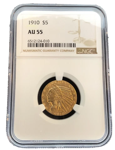 NGC AU 55 1910 $5 Indian Head Gold Half Eagle - Stunning Coin! Cover