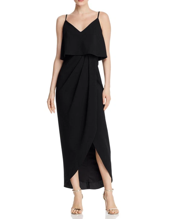 Aqua Womens Black Tiered V-neck Sleeveless Maxi Dress 0 BHFO 3280