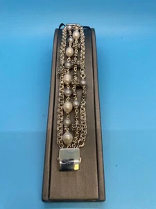 Michael Dawkins Sterling Silver Multi Chain Row Rondel Pearl Bracelet - Picture 1 of 6