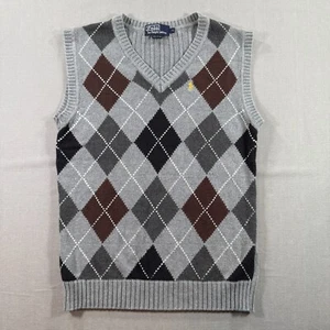 Polo Ralph Lauren Pullover Sweater Vest Mens Medium Gray Argyle Diamond Knit - Picture 1 of 7