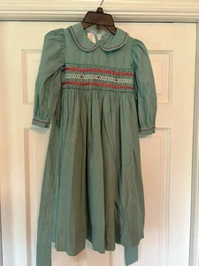 Strasburg Heirloom Girls Dress Hand Smocked- Green Long Sleeve Dress Size 5 - Picture 1 of 3