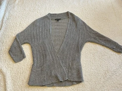 Cárdigan para mujer Eileen Fisher tejido abierto frontal gris mezcla de lino/seda talla pequeña Foto 1 de 4