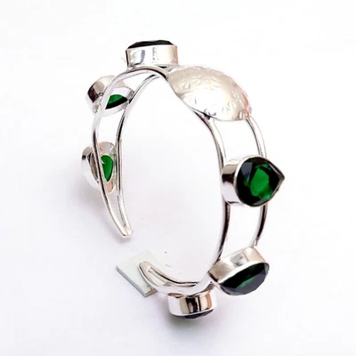 Simulated Peridot Quartz Silver Plated Adjustable Cuff Bangle Bracelet U336 - Image 1 of 4