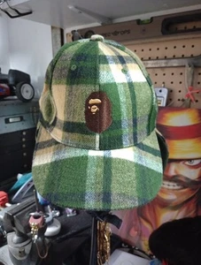 A Bathing Ape Check Earflap Hat in Green Plaid - Picture 1 of 5