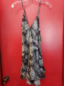 NWT Kate Spade White Black Feathers Nightgown Size Small Ruffle Chemise - Picture 1 of 7