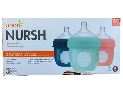 Bolsa de silicona para enfermeras BOON biberones ~ 4 fl oz ~ paquete de 3 ~ flujo lento ~ NUEVO en la caja Foto 1 de 4