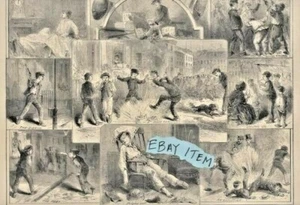 1870 ORIGINAL PRINT 4TH FOURTH OF JULY FIREWORKS PARTY - Picture 1 of 1