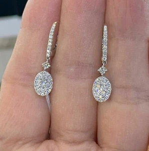 0.30Ct Lab Created Round Diamond Drop & Dangle Earrings 14K White Gold Fn - Picture 1 of 5
