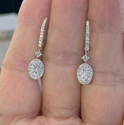 0.30Ct Lab Created Round Diamond Drop & Dangle Earrings 14K White Gold Fn - Image 1 of 4