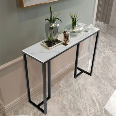 39.5"Long Modern White Marble Console Table Hallway Behind Sofa Sleek Black Legs - Image 1 of 4