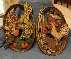 Vintage Burwood Country Farm Pheasant Rooster Wall Plaques - Picture 1 of 5