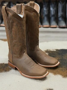 WOMEN'S COWGIRL WESTERN SQUARED TOE BOOTS SMOOTH LEATHER 072 JAYLIN TAN RANCH - Picture 1 of 6