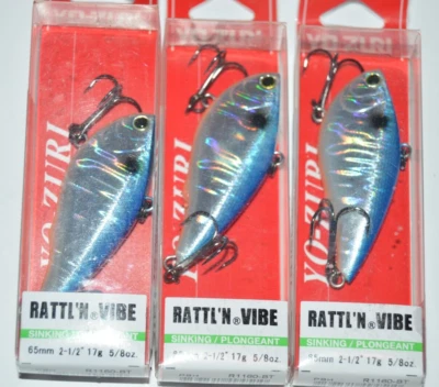 3 señuelos yo zuri rattl'n vibe hundimiento 2.5" 5/8oz r1160-bt azul cromo sin labios Foto 1 de 4