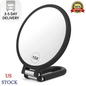 Magnifying Handheld Mirror Double Sided, 1X 15X Magnification Hand Mirror, Trave - Picture 1 of 10