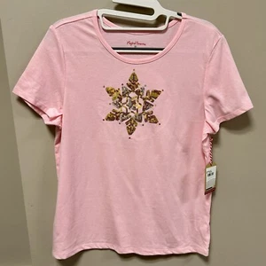 Magical Season Sz XL (16) Pink Girls T Shirt NWT Silver & Gold Sequin Star - Picture 1 of 6