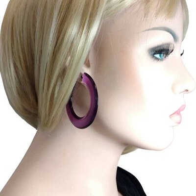 Pendientes Lucite Púrpura Transparente Aro Grande Audaz Declaración Ancho Plano 2 1/4" Foto 1 de 4