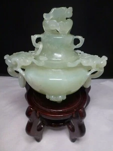 Wonderful Antiques Chinese Carved Jade Burner On Asian STAND - Picture 1 of 12