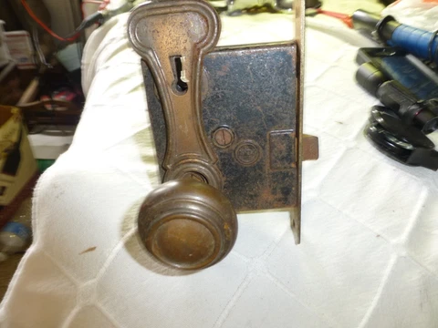 Antique PENN Mortise Door Lock Set Brass Face Original Copper Knobs And Plates Cover