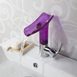 Grifo fregadero fregadero de tocador púrpuras con pico de cascada cromado mezclador baño lavabo - Imagen 1 de 8