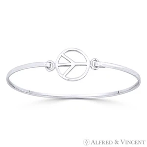 Brazalete brazalete con dije circular de 15 mm Peace Sign en plata esterlina 0,925 sólida - Imagen 1 de 1