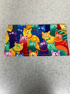 Soft Cotton Fabric Checkbook - Large Cute Colorful Kitty Cats - New - Summer - Picture 1 of 2